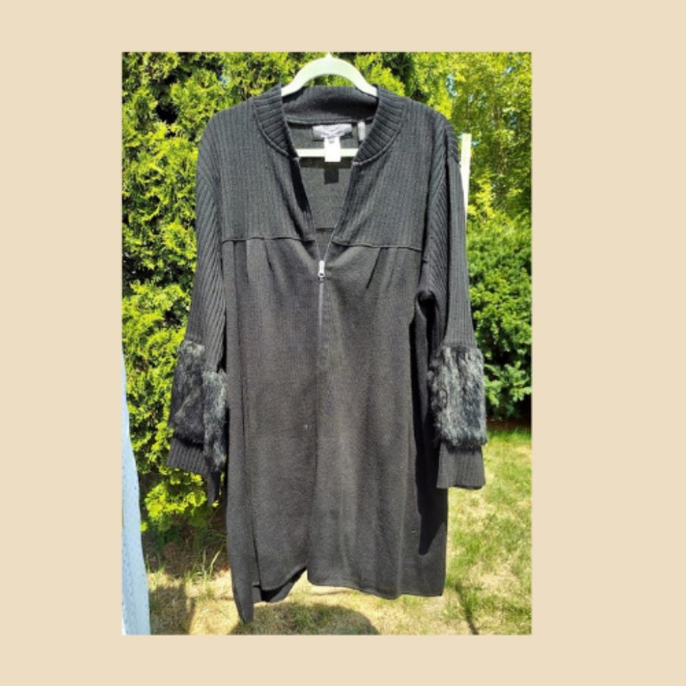 Sabri Ozel 3X Italian Yarn Wool Blend Angel Comfort Zip Up Black Jacket
